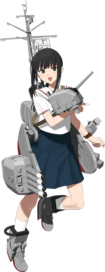 1girl, bad_link, black_hair, blue_skirt, boots, fubuki_(kancolle), fubuki_kai_san_(1946)_(kancolle), fubuki_kai_san_(kancolle)
