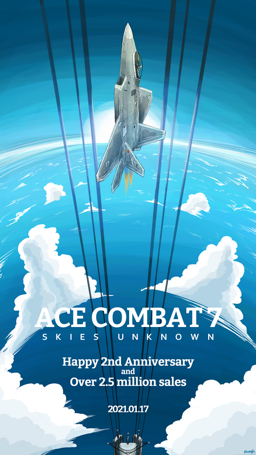1boy, ace_combat, ace_combat_7, aircraft, airplane, blue_sky, claw_mark, cockpit