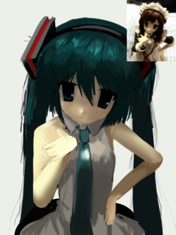 1girl, 2000s_(style), aqua_eyes, aqua_hair, aqua_necktie, bare_shoulders, blue_eyes, blue_hair
