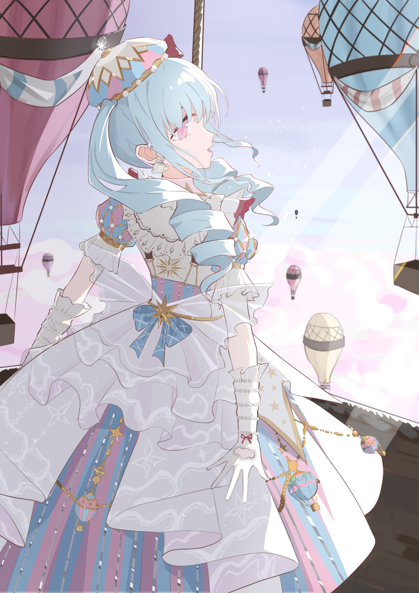 1girl, absurdres, aircraft, argyle_bow, back_bow, beads, beret, blue_bow