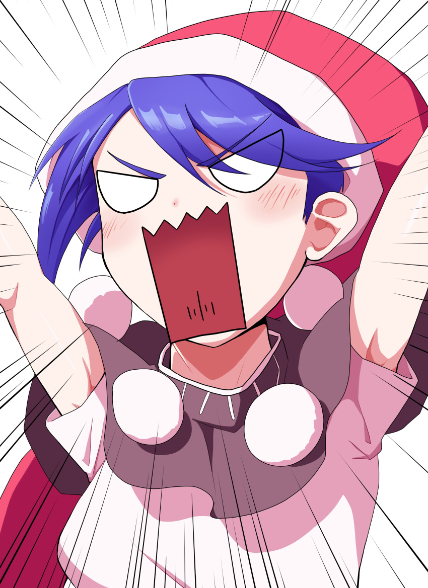 1girl, absurdres, antinomy_of_common_flowers, blue_hair, commentary, doremy_sweet, emphasis_lines, english_commentary