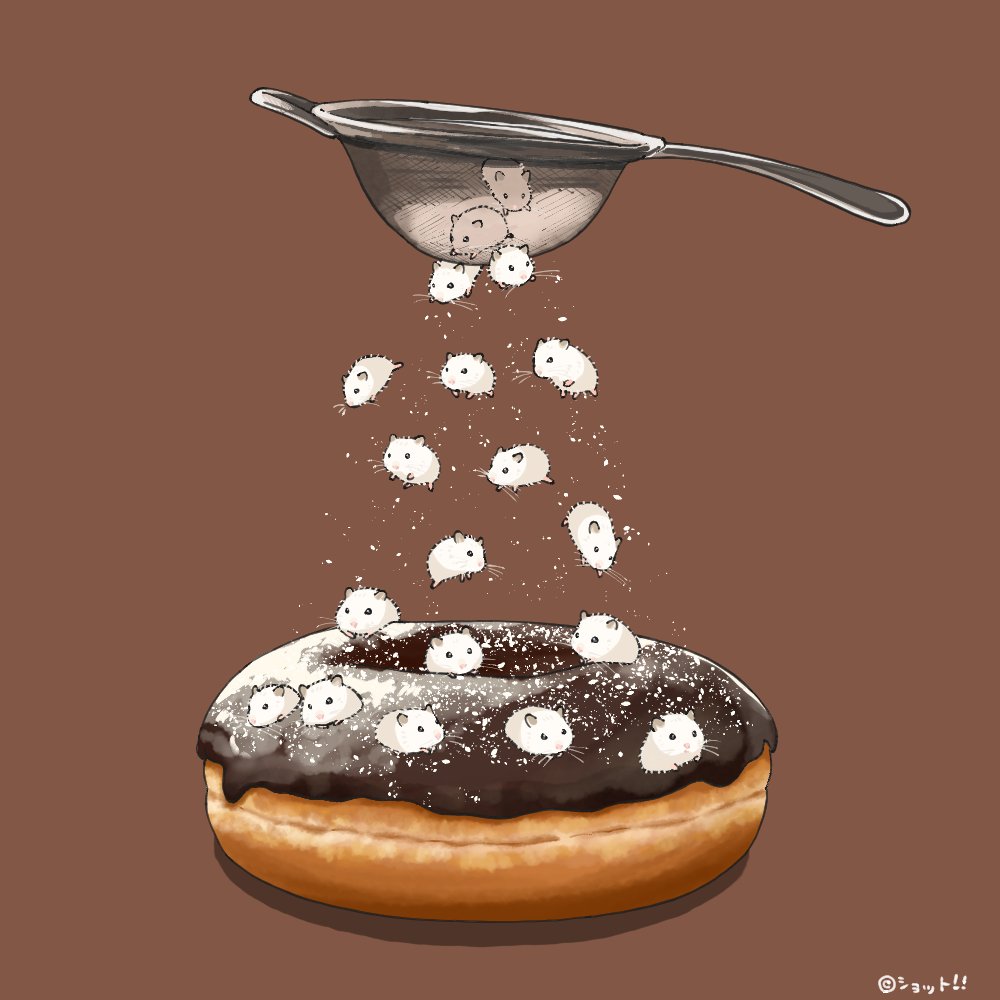 animal, animal_focus, brown_background, chocolate_donut, doughnut, food, food_focus, hamster