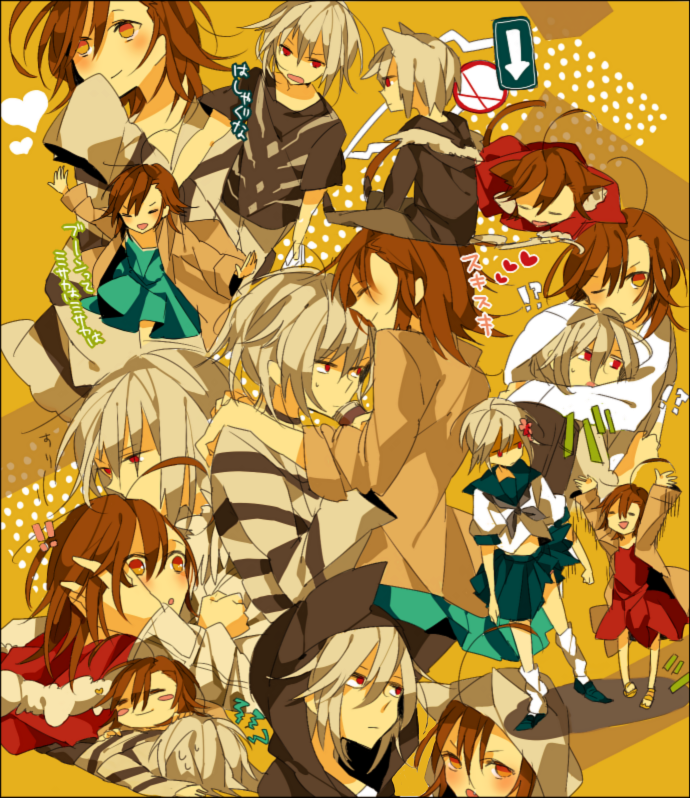 adult, ahoge, akina422, albino, bad_id, blush, brown_hair, choker