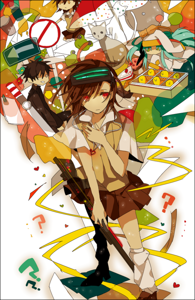 akina422, bird, black_hair, blue_hair, brown_eyes, brown_hair, cake, cat