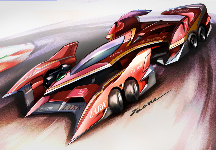 absurdres, blurry, blurry_background, car, commentary_request, future_gpx_cyber_formula_sin, highres, moonshine_pizza