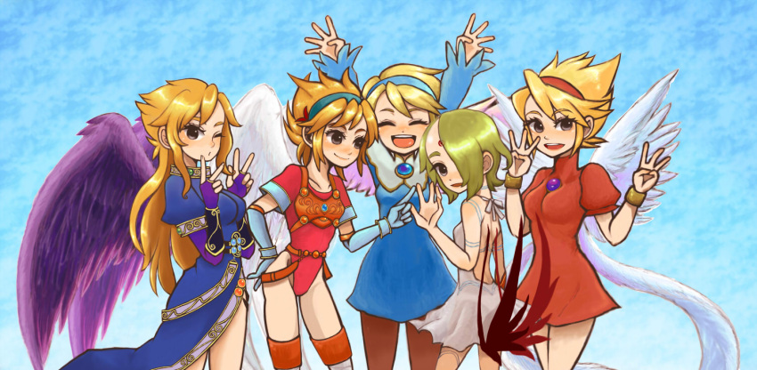:d, :o, angel_wings, armor, black_wings, blonde_hair, boots, breath_of_fire