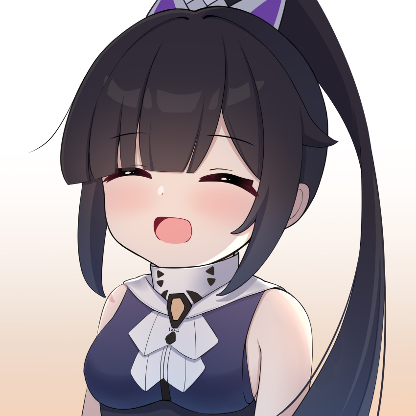 1girl, absurdres, ahoge, bare_shoulders, black_hair, chibi, highres, long_hair