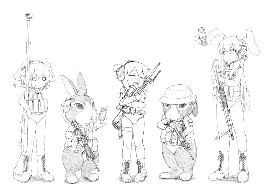 :3, animal_ears, anti-materiel_rifle, assault_rifle, boots, botasky, bunny, cat_shit_one