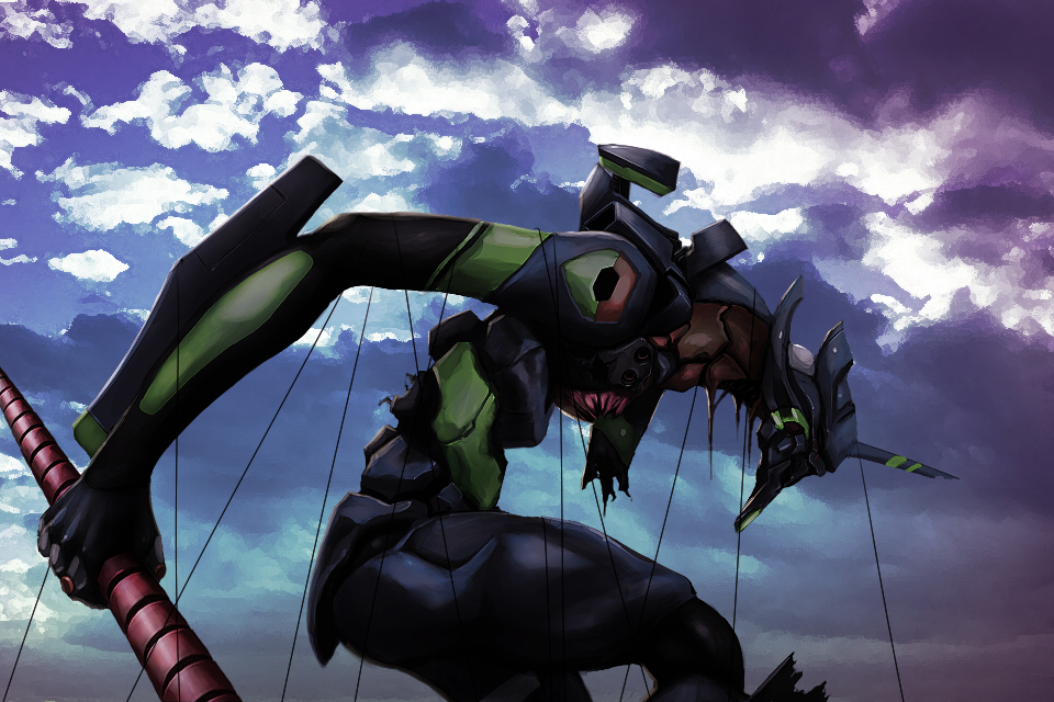cloud, damaged, eva_01, evangelion:_2.0_you_can_(not)_advance, injury, makka_na_kedamono, mecha, monster