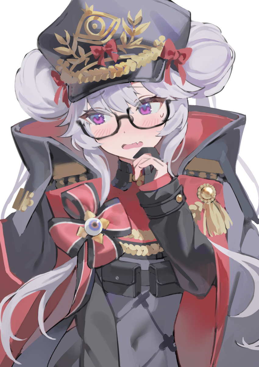 1girl, absurdres, avistar_(nikke), blush, bow, coat, commentary, covered_navel