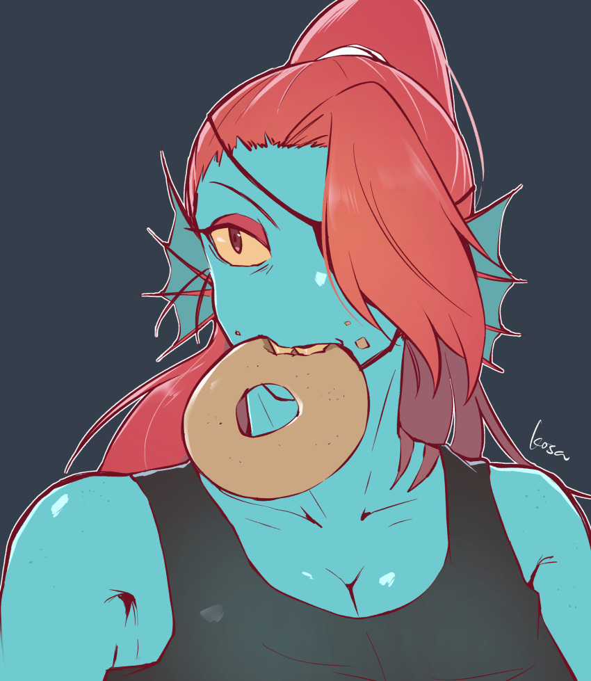 1girl, 2d, anthro, aqua_background, artist_name, black_eyepatch, black_tank_top, blue_skin