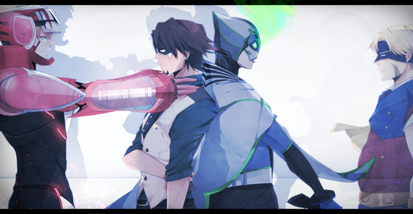 aqua_eyes, barnaby_brooks_jr, blonde_hair, blue_eyes, brown_eyes, brown_hair, cape, fire