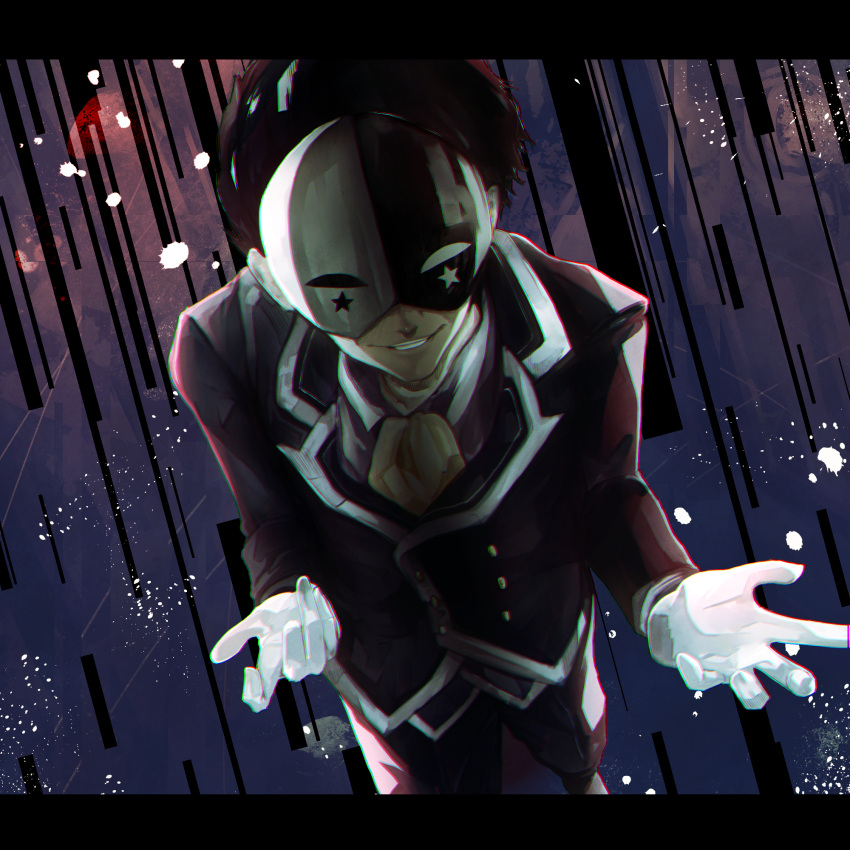 ascot, black_hair, black_mask, black_suit, commentary_request, demon, demon_boy, gloves