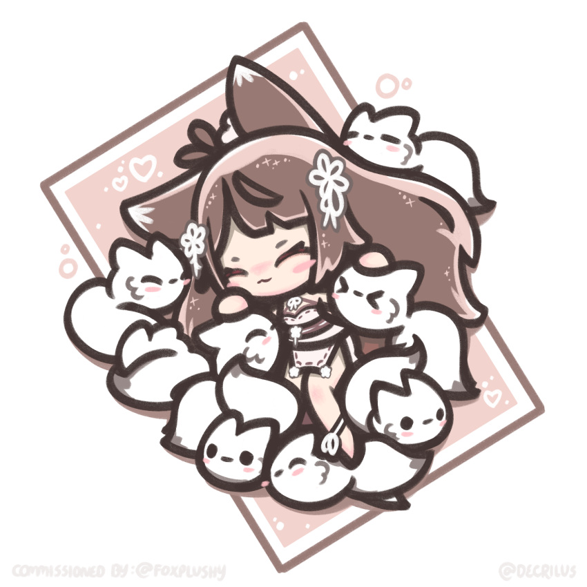 1girl, :3, ^_^, animal, animal_ears, blunt_bangs, blush_stickers, brown_hair