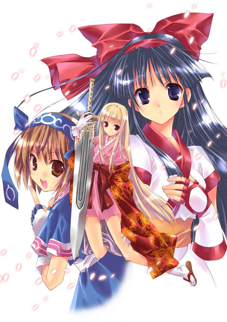 :d, ainu_clothes, black_eyes, black_hair, blonde_hair, brown_eyes, brown_hair, character_request