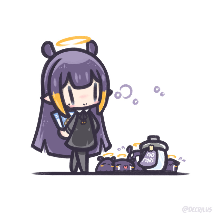 1girl, black_dress, blonde_hair, blush_stickers, box, chibi, chibi_only, closed_mouth