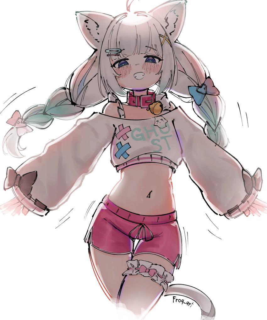 1girl, absurdres, ahoge, animal_ear_fluff, animal_ears, bell, blue_eyes, blush