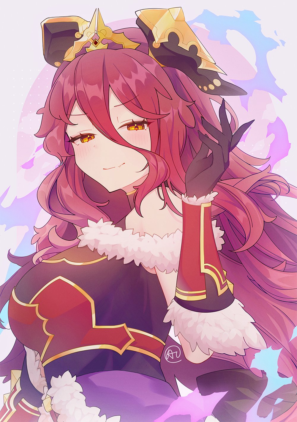 1girl, aprahnicus, breasts, dragalia_lost, dragon_girl, dragon_horns, gloves, highres