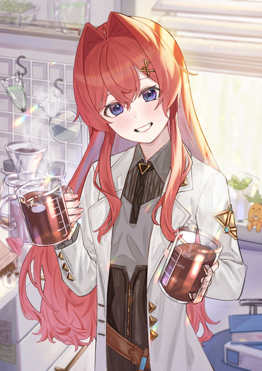 1girl, absurdres, ange_katrina, ange_katrina_(lab_coat), beaker, belt, black_necktie, black_skirt