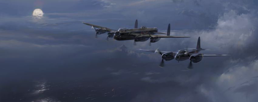 absurdres, aircraft, airplane, avro_lancaster, blue_sky, bomber, clouds, cloudy_sky