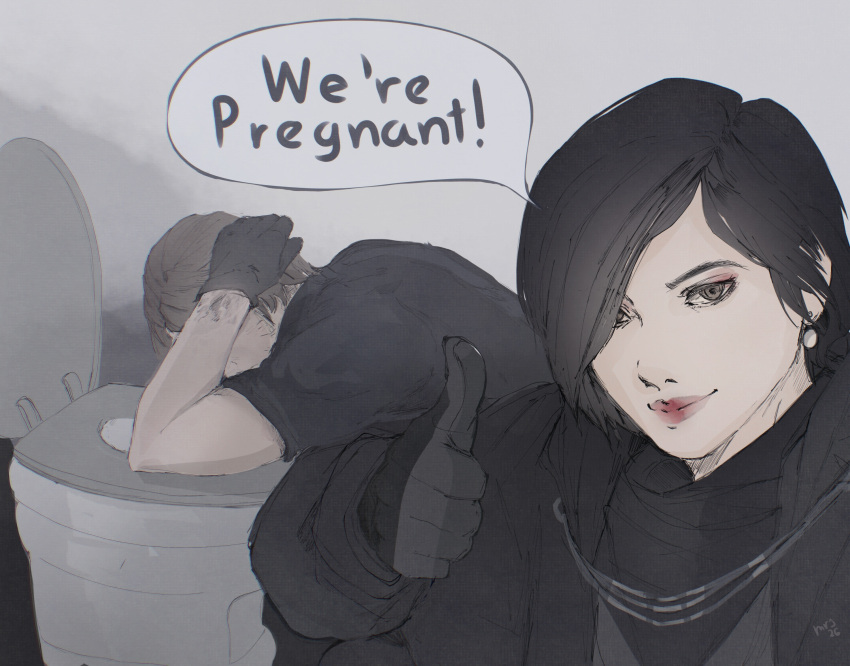 1boy, 1girl, ada_wong, black_gloves, black_hair, black_jacket, black_scarf, blonde_hair