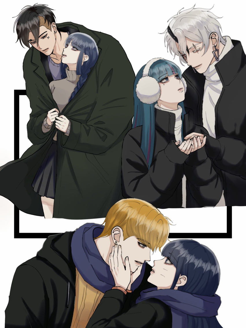 3boys, 3girls, ada_(naruto), black_coat, black_eyes, black_hair, black_hoodie, black_jacket