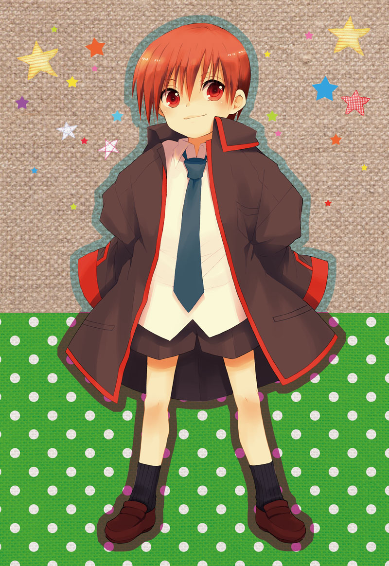 asami_(highway), brown_hair, little_busters!!, male, natsume_kyousuke, oversized_clothes, red_eyes, school_uniform