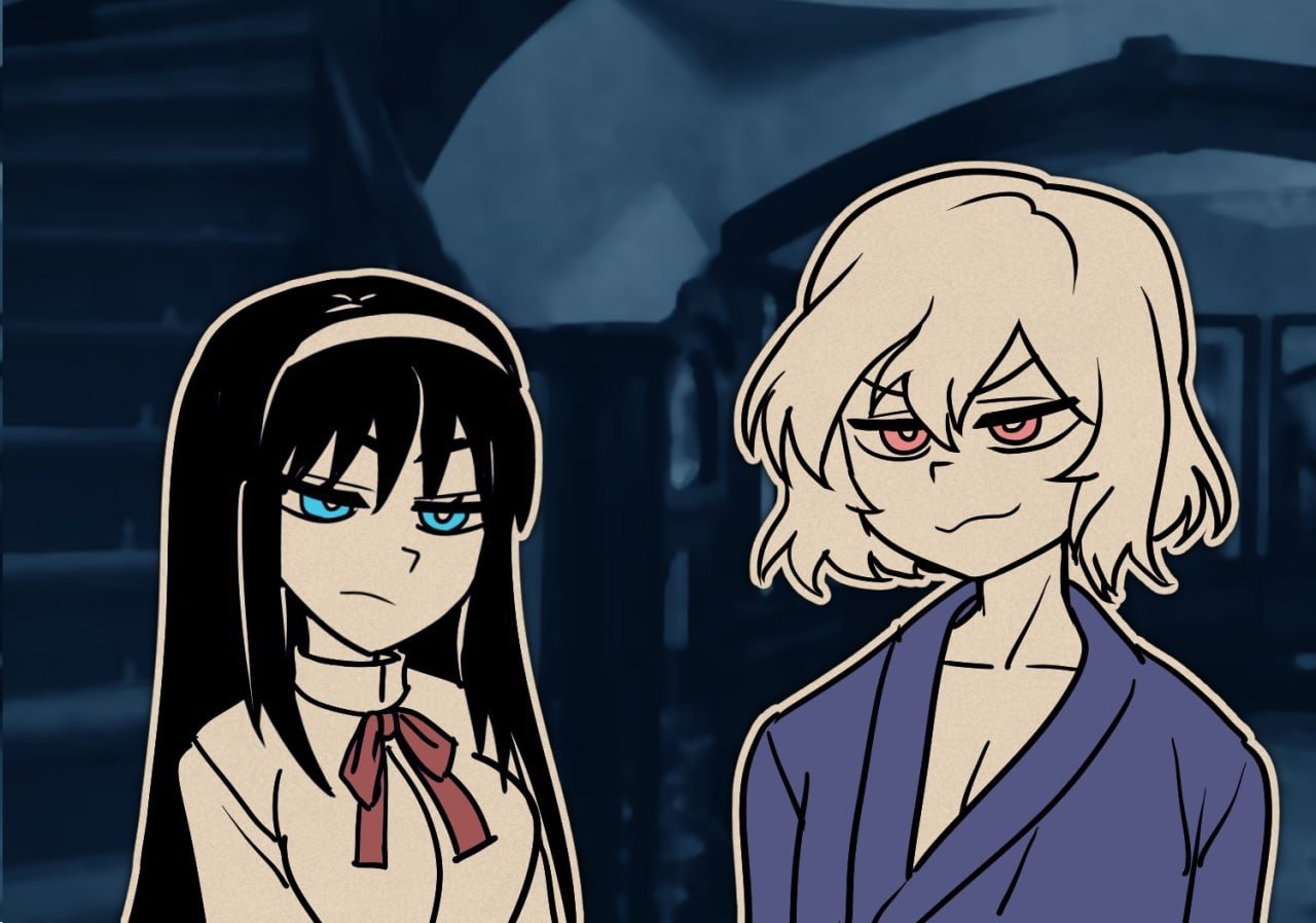 1boy, 1girl, :3, black_hair, blue_eyes, blue_kimono, breasts, brother_and_sister