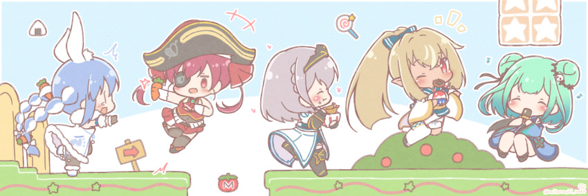 +++, 5girls, :d, :t, ^^^, absurdres, animal_ear_fluff, animal_ears