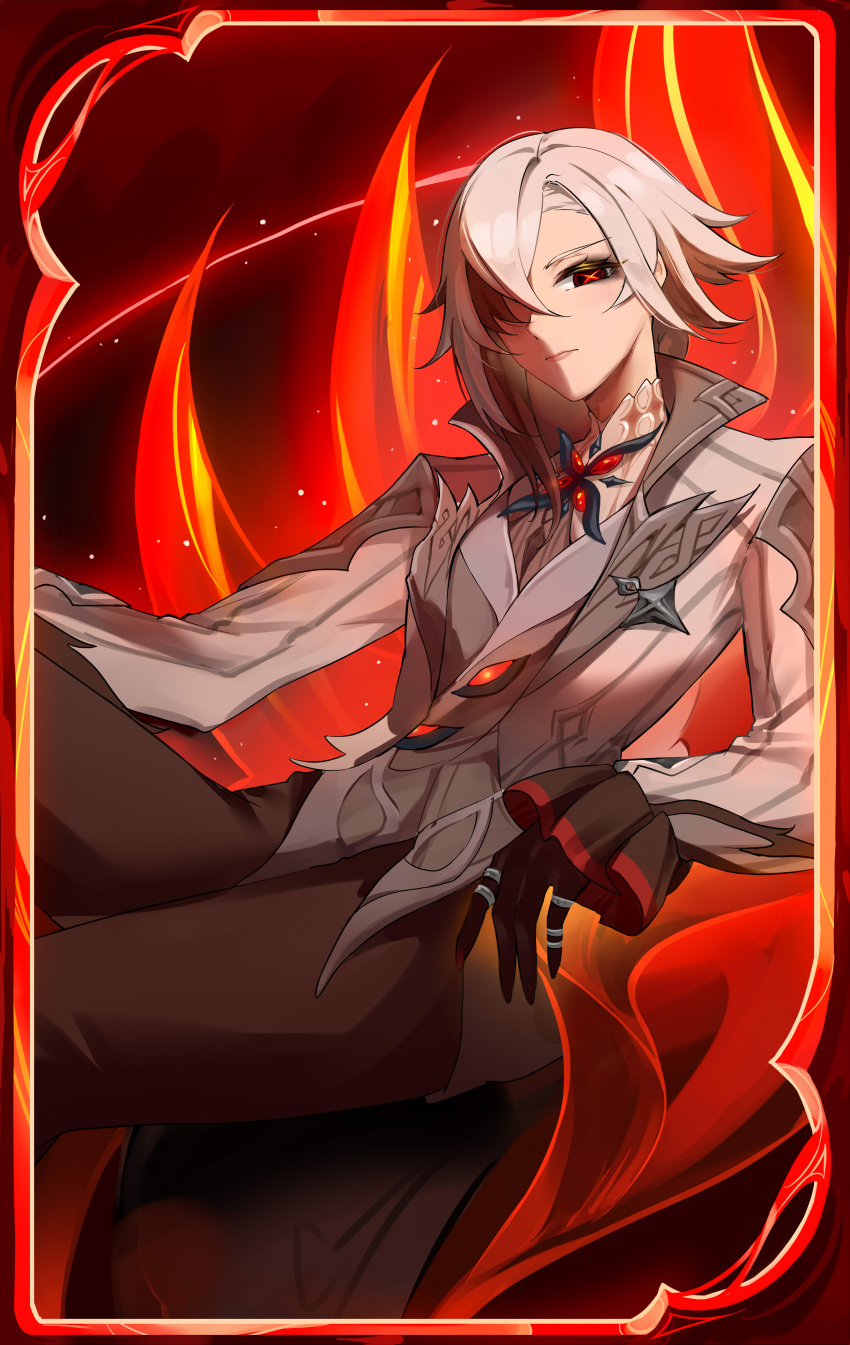 1girl, absurdres, arlecchino_(genshin_impact), black_eyes, black_hair, black_hands, black_streaks, coat