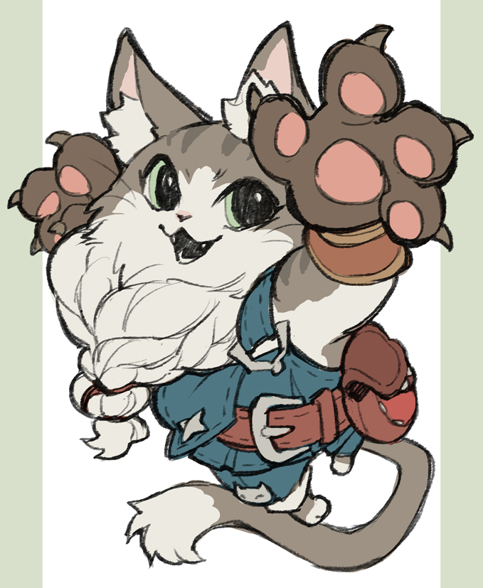 :3, animal_ears, animal_focus, animal_hands, belt, belt_pouch, border, braid