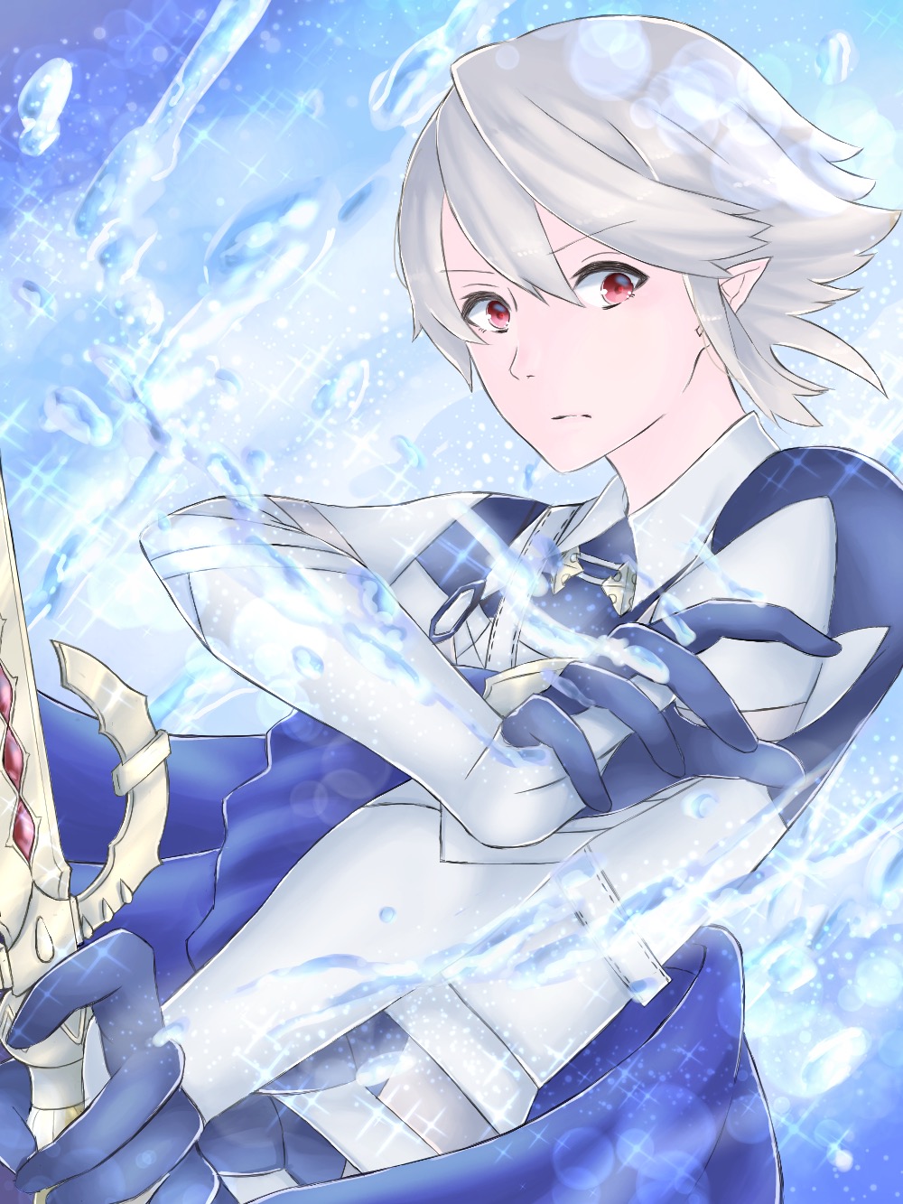 1boy, closed_mouth, commentary_request, fire_emblem, fire_emblem_fates, gloves, grey_hair, hair_between_eyes