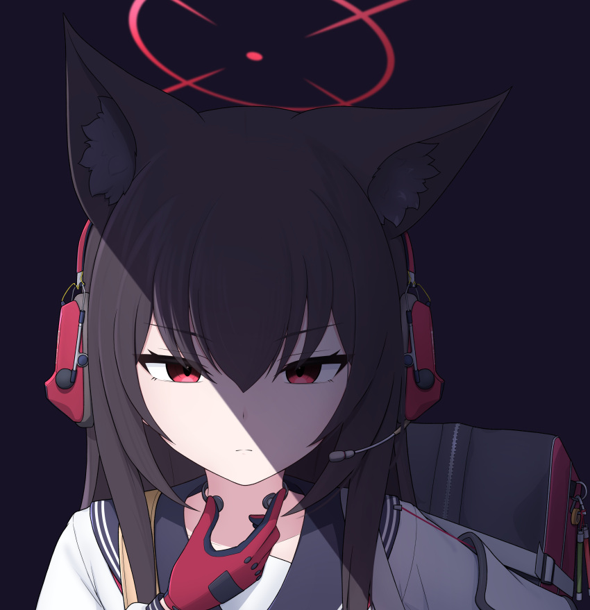 1girl, absurdres, animal_ear_fluff, animal_ears, asuparuch, bag, black_background, black_sailor_collar