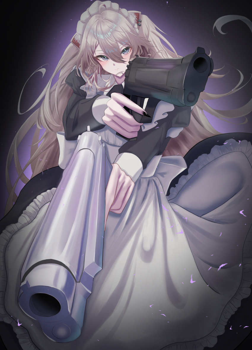 1girl, absurdres, alternate_costume, apron, black_dress, black_nails, closed_mouth, commentary_request