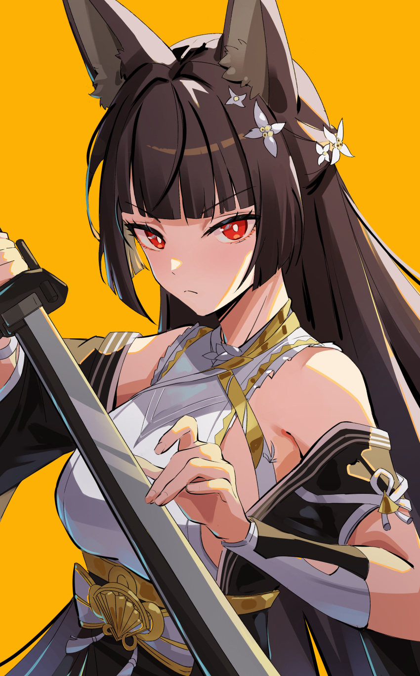 1girl, absurdres, animal_ear_fluff, animal_ears, black_hair, breasts, closed_mouth, fox_ears
