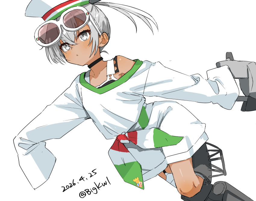 1girl, absurdres, bigkwl, blush, commentary, dace_(kancolle), dark-skinned_female, dark_skin
