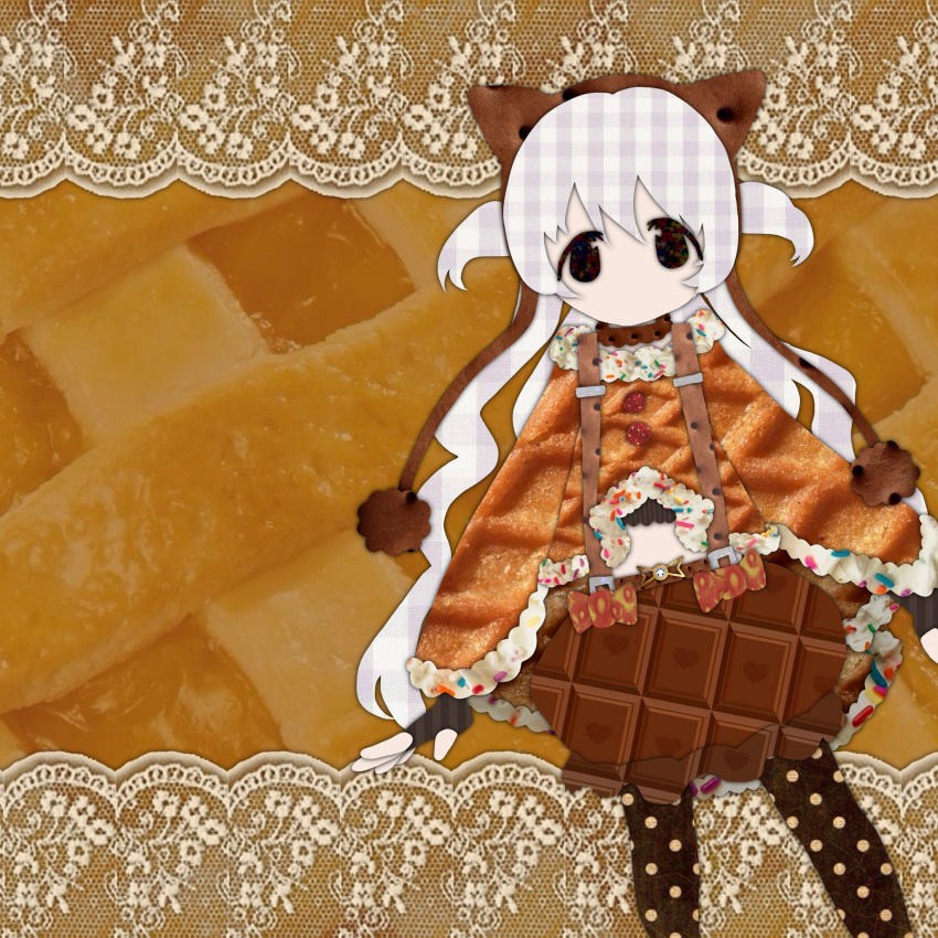 1girl, animal_ear_headwear, beanie, black_eyes, bow, brown_bow, brown_choker, brown_gloves