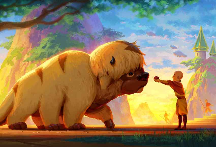 1boy, aang, animal, appa, arrow_(symbol), arrow_tattoo, avatar:_the_last_airbender, avatar_legends