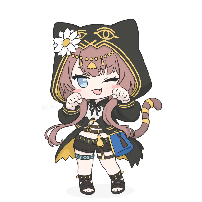 1girl, ;d, ankh, arknights, black_coat, black_ribbon, blue_eyes, blush_stickers