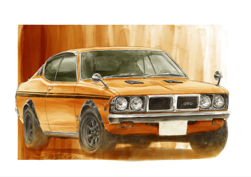 brown_background, car, commentary_request, dated, highres, mitsubishi_galant_gto, mitsubishi_motors, motor_vehicle