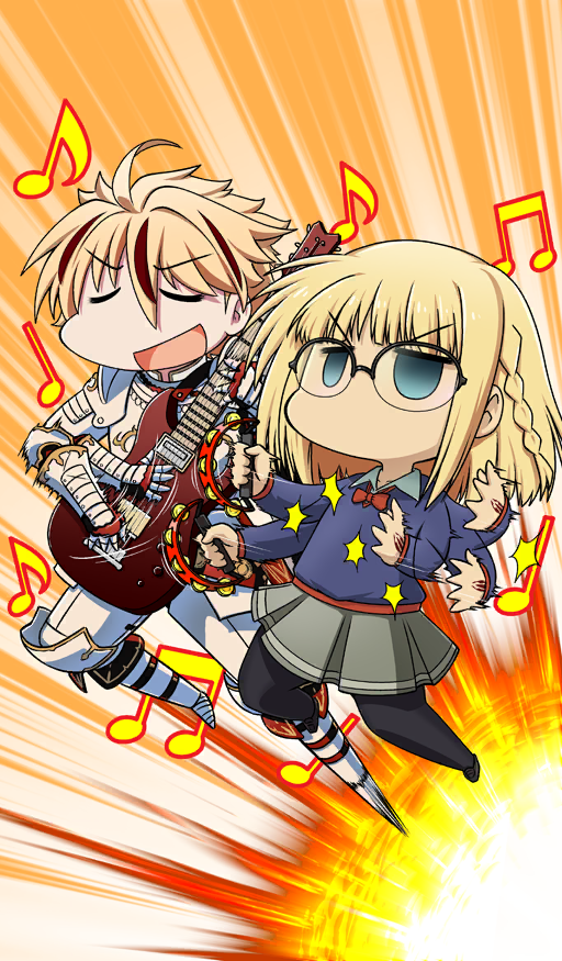 1boy, 1girl, afterimage, ahoge, aqua_eyes, armor, blonde_hair, blue_sweater