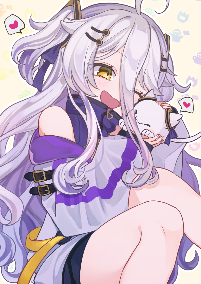 1girl, ahoge, dress, gradient_hair, grey_hair, hair_between_eyes, hair_ornament, hairpin