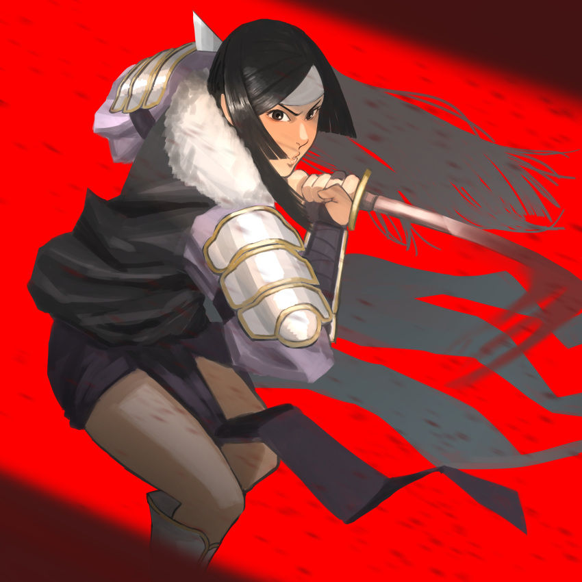 1girl, armor, black_eyes, black_hair, commentary_request, fire_emblem, fire_emblem_awakening, floating_hair