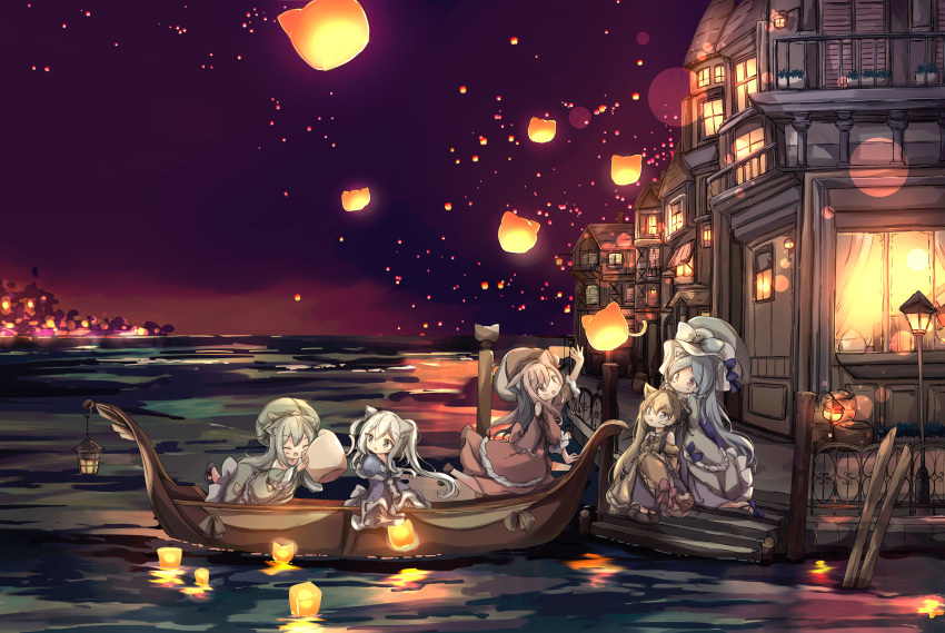 5girls, absurdres, animal_ear_fluff, animal_ears, awestruck, blonde_hair, blue_hair, blush