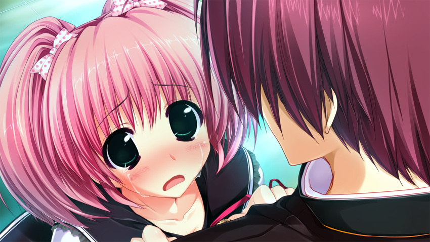game_cg, green_eyes, hayase_manami, kamikaze_explorer, oshiki_hitoshi, pink_hair, seifuku, tears