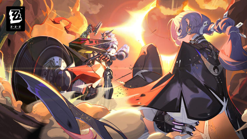 1boy, 1girl, absurdres, arm_mounted_weapon, billy_kid, billy_kid_(starlight), black_pantyhose, cape
