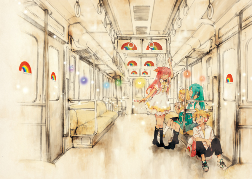 bad_id, bag, black_legwear, bow, bus, candy, casual, closed_eyes