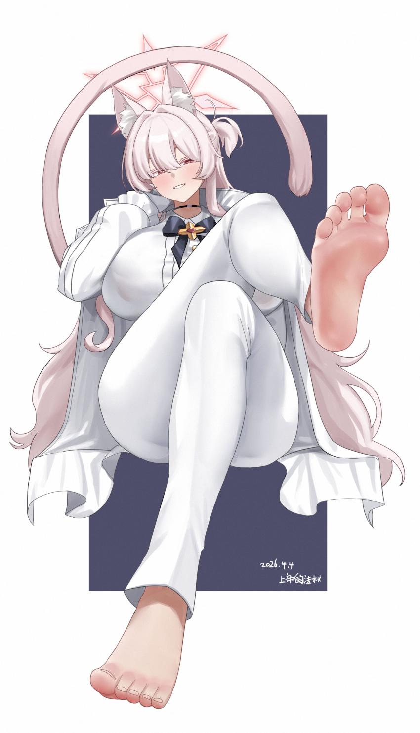 1girl, absurdres, akira_(blue_archive), animal_ear_fluff, animal_ears, artist_name, barefoot, blue_archive