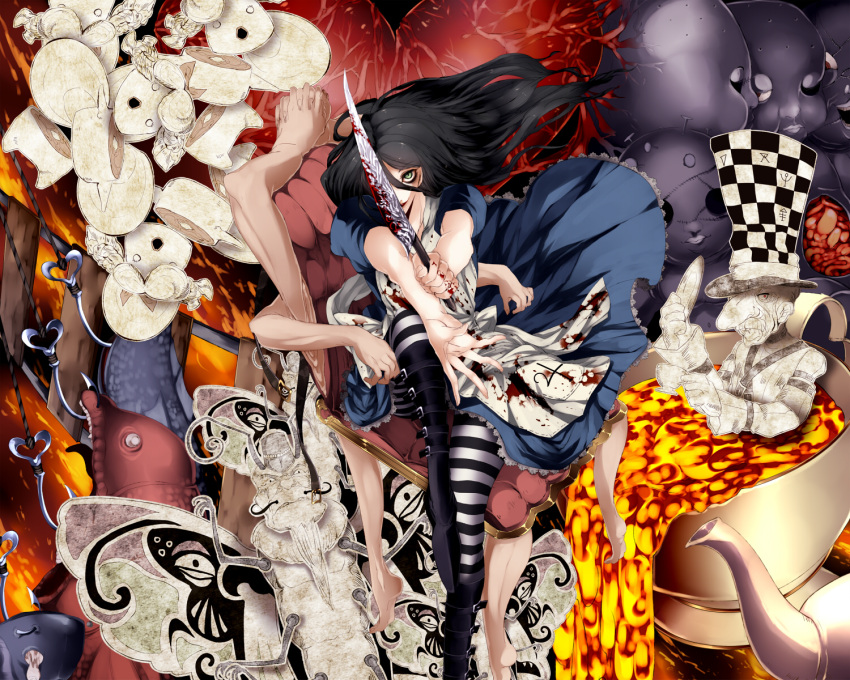 1girl, alice:_madness_returns, alice_(wonderland), alice_in_wonderland, american_mcgee's_alice, apron, arms, beard
