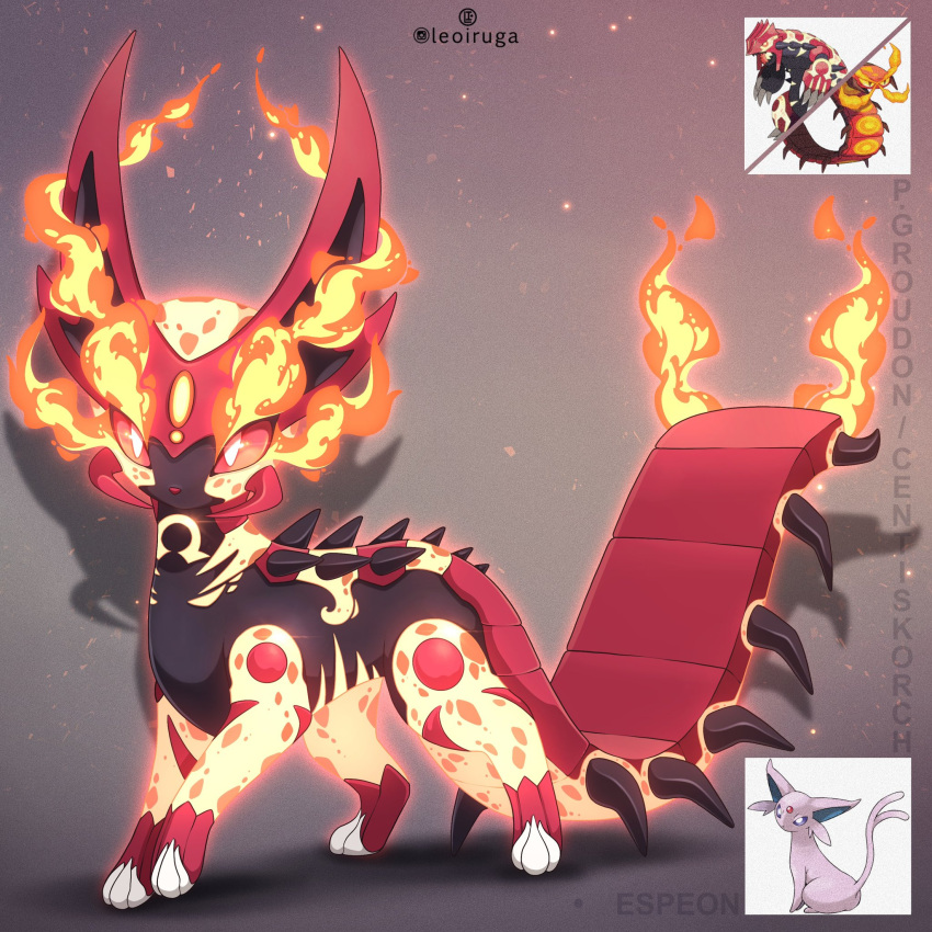 animal_focus, centipede_tail, centiskorch, character_name, colored_sclera, commission, espeon, fire
